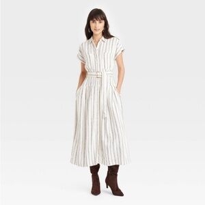 Women's Short Sleeve Belted Midi Shirtdress Universal Thread new